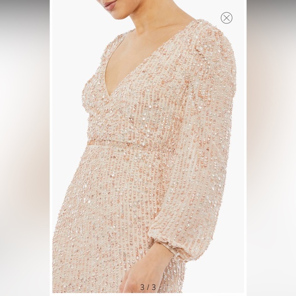 Mac Duggal Nude Sequin Long Sleeve Cocktail Midi Dress Size 4 Small - Picture 3 of 7